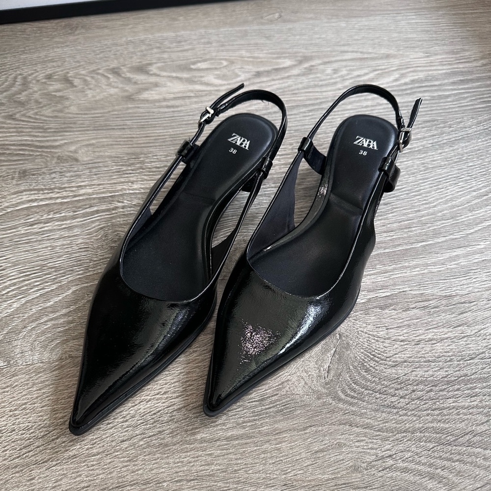 Zara Black Patent Leather Heels